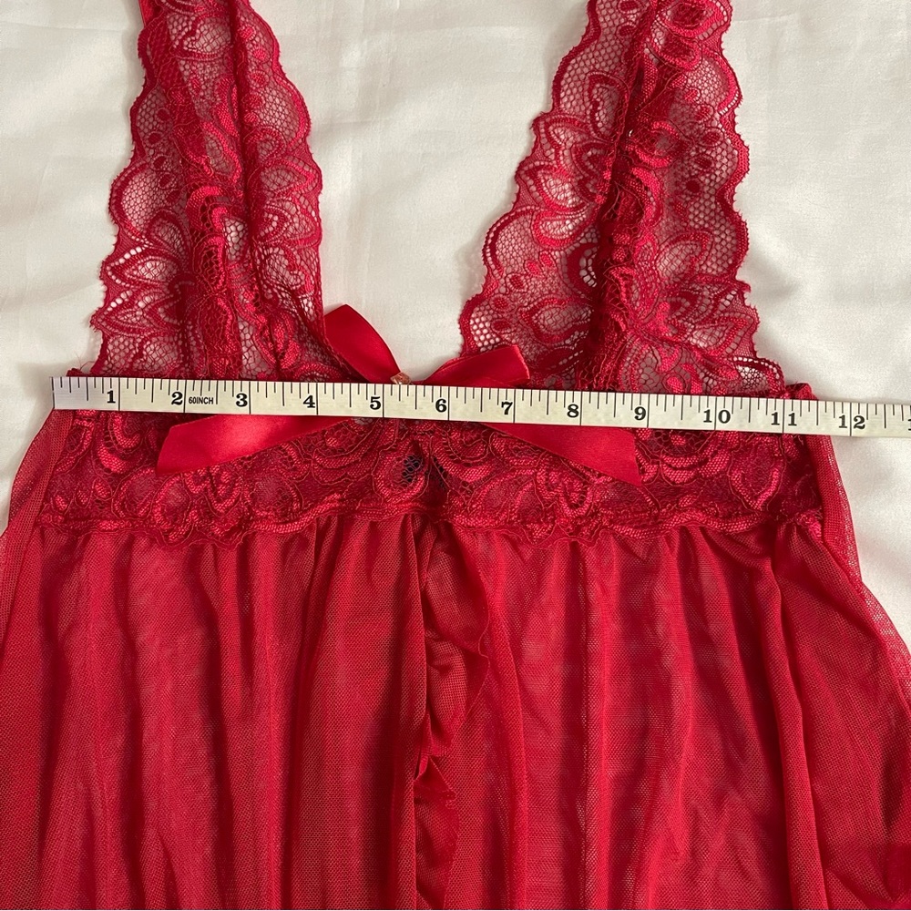 Red lingerie mesh deep plunge babydoll - Picture 9 of 9